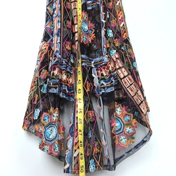 Zara Embroidered Mesh Sheer Midi Dress Hi-Lo Hem Long Sleeve with Slip Dress- S - Picture 15 of 16